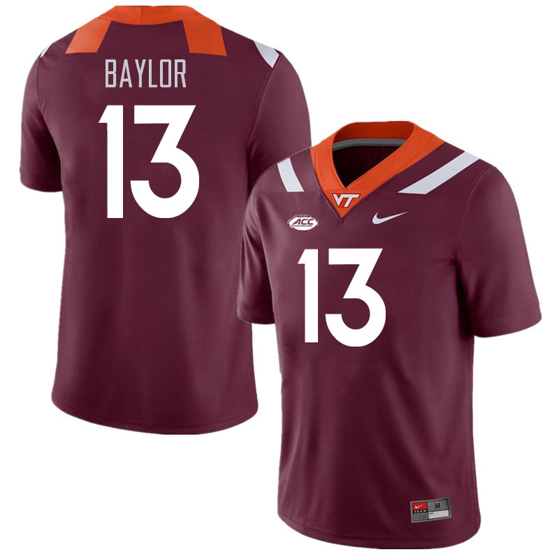 Men #13 Marcell Baylor Virginia Tech Hokies College Football Jerseys Stitched Sale-Maroon